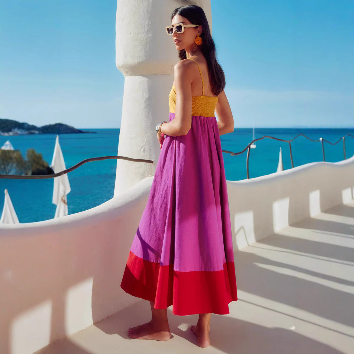Lena Damenkleid - Langes Spaghetti-Träger Kleid mit Empire Taille - Fließende A-Linie für Sommer Strandlook-3