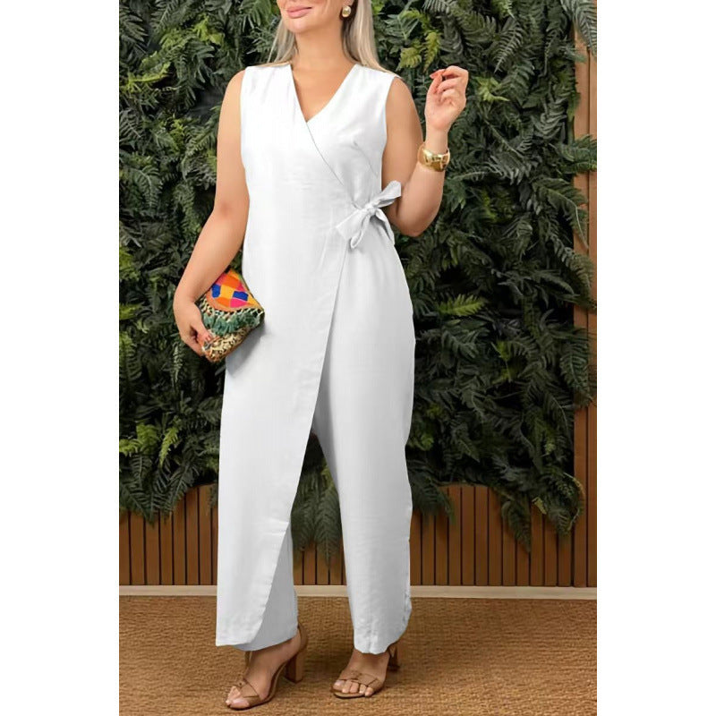 Variant image for Lena Damen Jumpsuit - Wickel V-Ausschnitt, Weites Bein, Eleganter Overall für Sommeranlässe-19