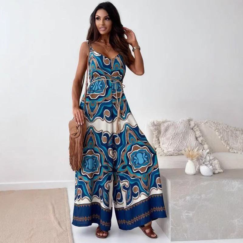 Variant image for Lena Eleganter Jumpsuit Damen Weiß - V-Ausschnitt, Weites Bein, Gürtel Taille, Leichter Druckstoff für Sommer-10