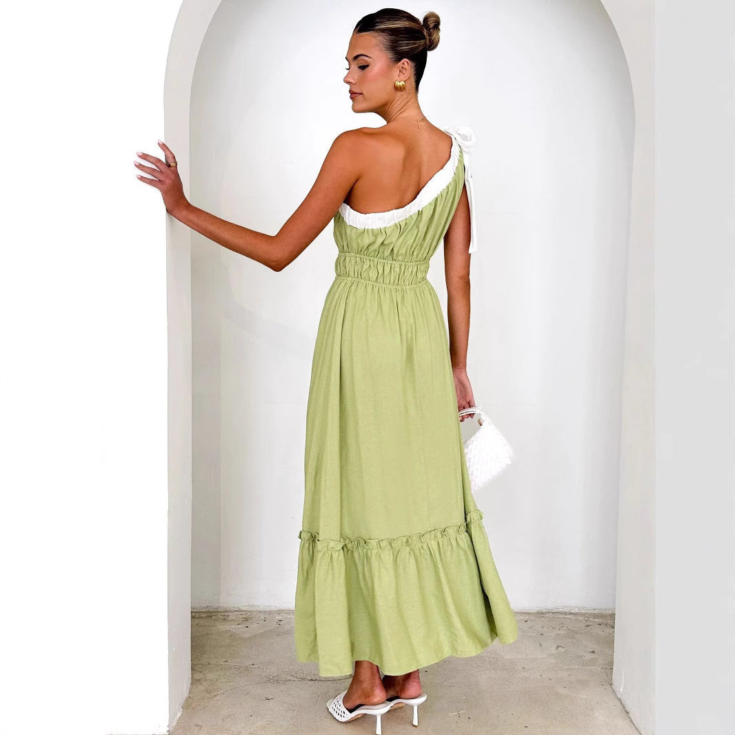 Damen One-Shoulder Kleid Schwarz Größe M Rayon A-Line für Sommer und Abendveranstaltungen-3