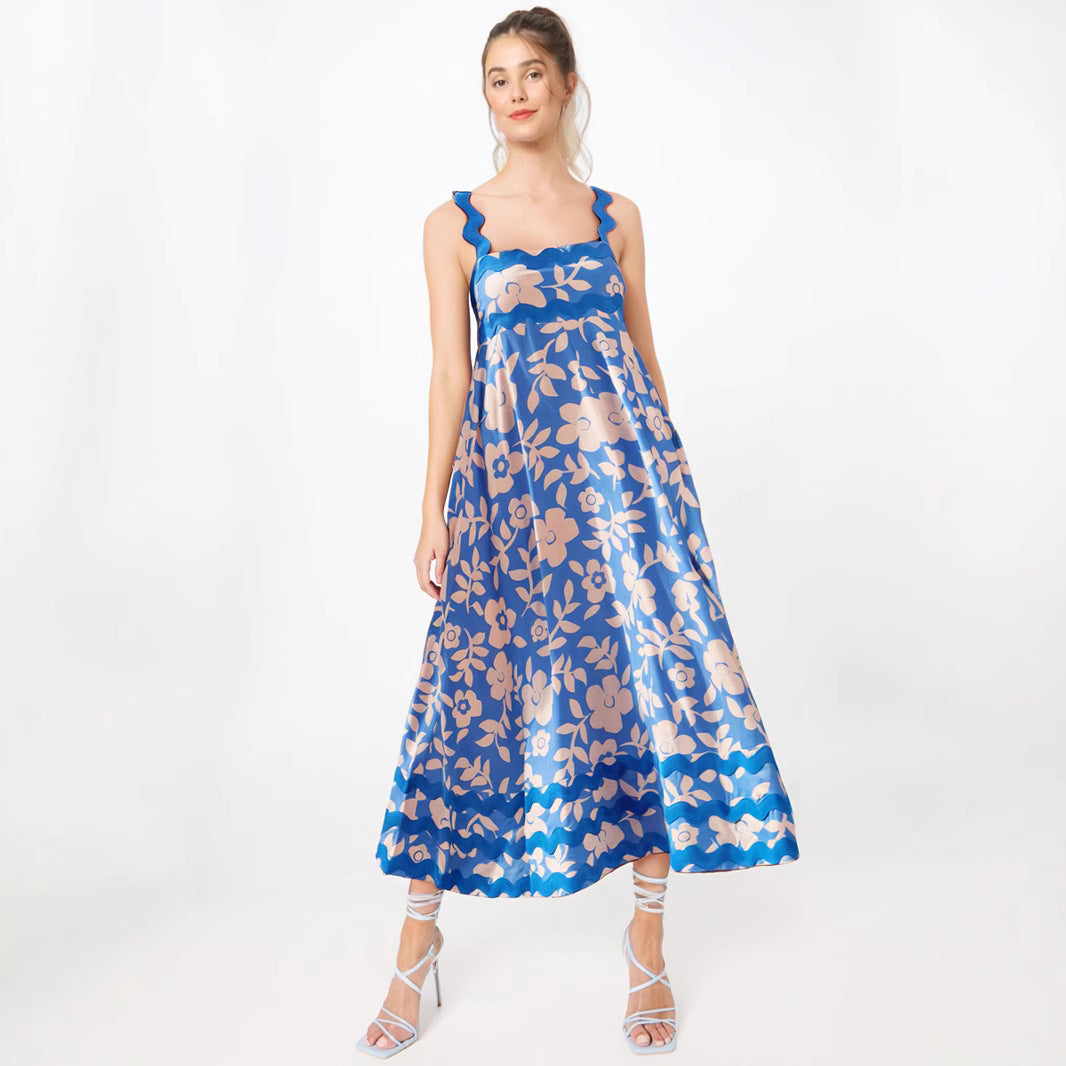 Variant image for Lena Langes Blumendruck Kleid für Damen – A-Line, Riemchen Schultern, Festliche Kleider für Sommerhochzeiten und Gartenpartys-17