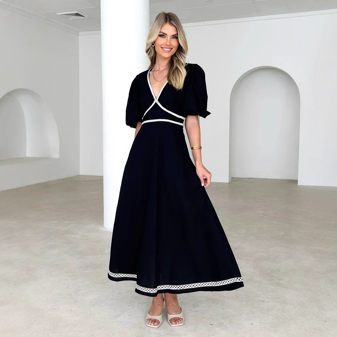 Variant image for Orion Festliches Damenkleid Mit V-Ausschnitt Und Puffärmeln – Elegantes Kleid Für Hochzeitsgast Und Besondere Anlässe-15
