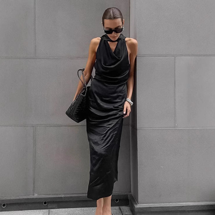 Variant image for Orion Damen Midi Kleid - Satin Bodycon mit Halfterhals & Drapiertem Cowl-Ausschnitt für Abendveranstaltungen & Cocktailpartys-1