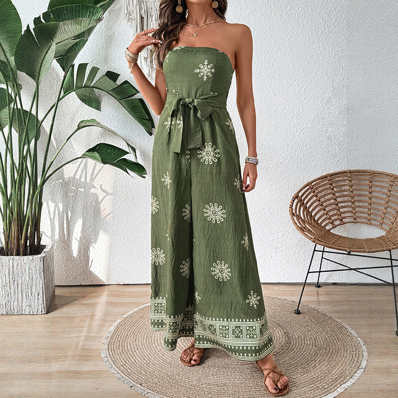 Lena Damen Jumpsuit Weiß – Trägerlos, Weites Bein, Boho-Muster, Ideal Für Sommer & Freizeit-1