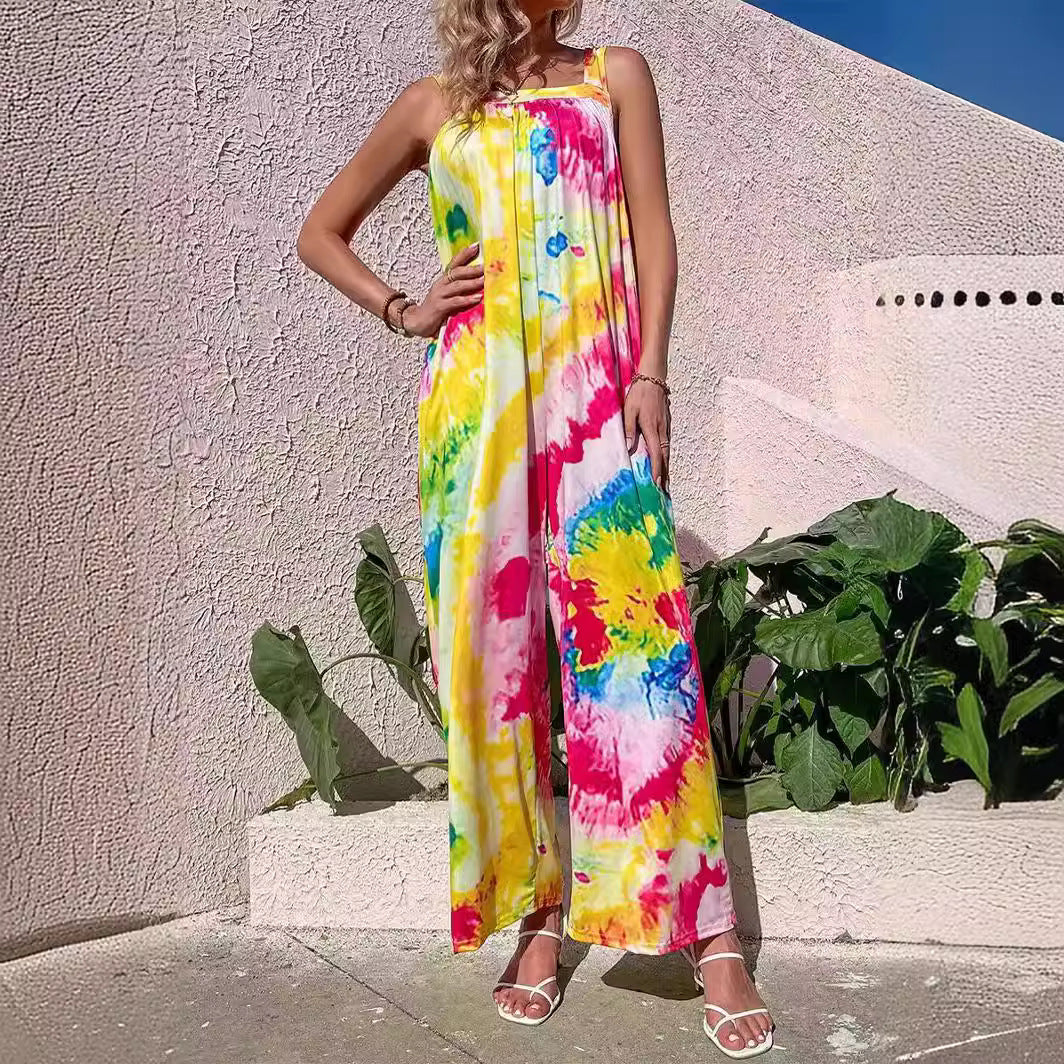 Variant image for Lena Damen Jumpsuit - Leichter Ärmelloser Overall mit Weitem Bein für Sommer Freizeit-1
