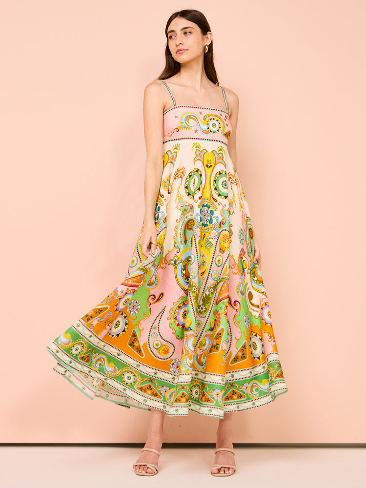 Variant image for Lena Damen Midi Kleid - Smocked Mieder - Paisley Print - A-Linie - Sommerkleider für Freizeit und Urlaub-12