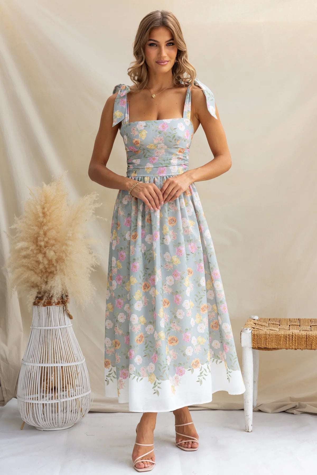 Lena Damen Midi Kleid - Blumendruck - Fließende Silhouette - Leichter Stoff für Sommerkleider-4