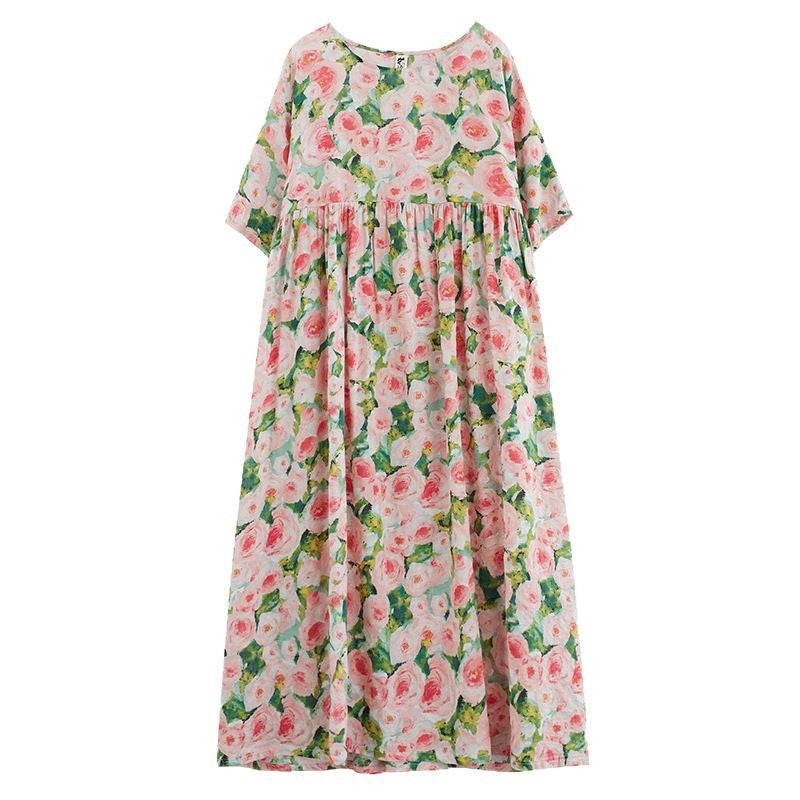 Lena Damen Maxikleid Sommer - Eleganter Blumendruck - Lockere Passform - Atmungsaktive Baumwollmischung-4