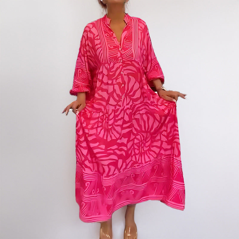 Variant image for Lena Damen Sommerkleid - Lockerer Midi Stil mit Knopffront und Rollärmeln für Freizeit und Sommer-1