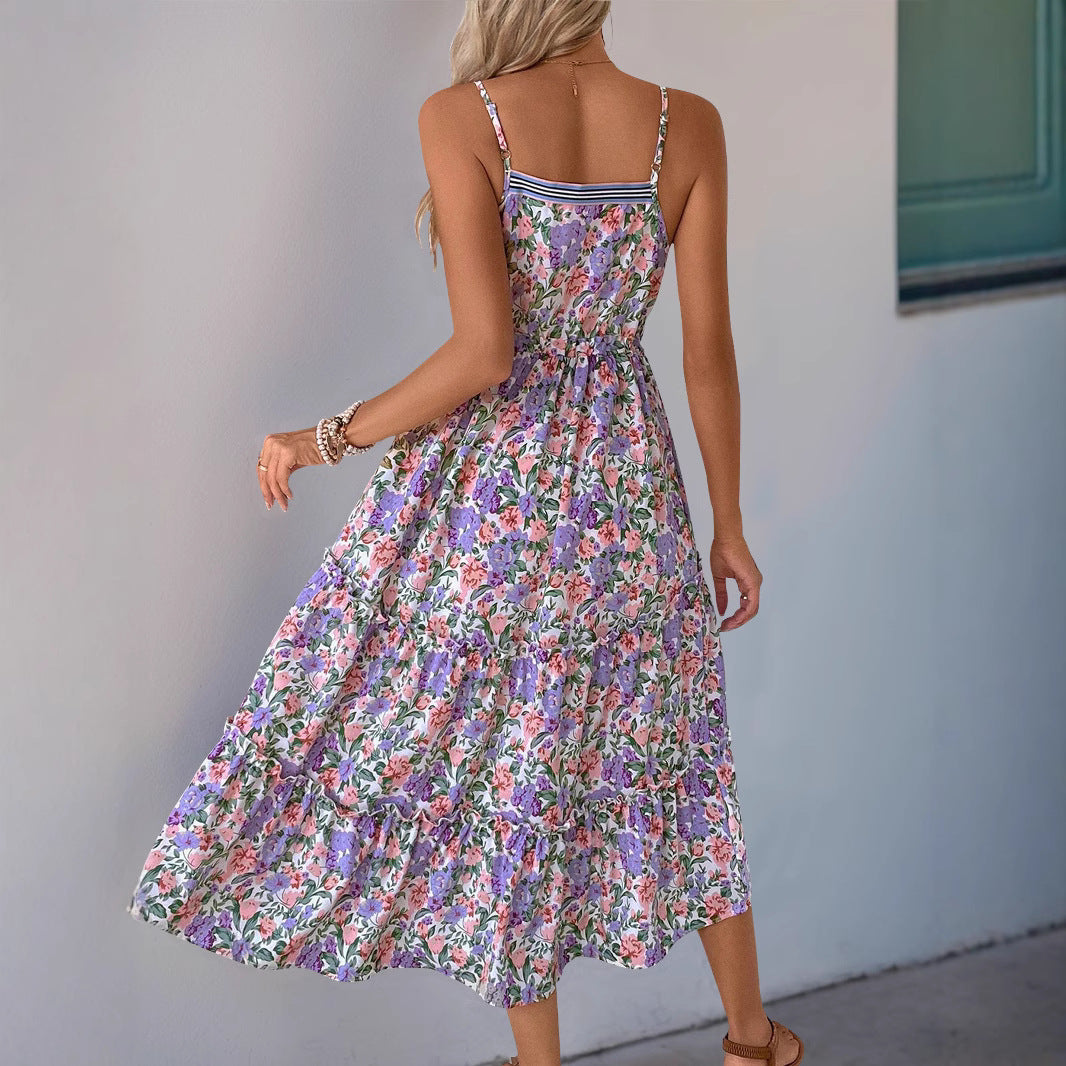 Lena Damen Midi Kleid - Blumendruck Rüschensaum für Frühling/Sommer - Elegante Sommerkleider für Damen-2
