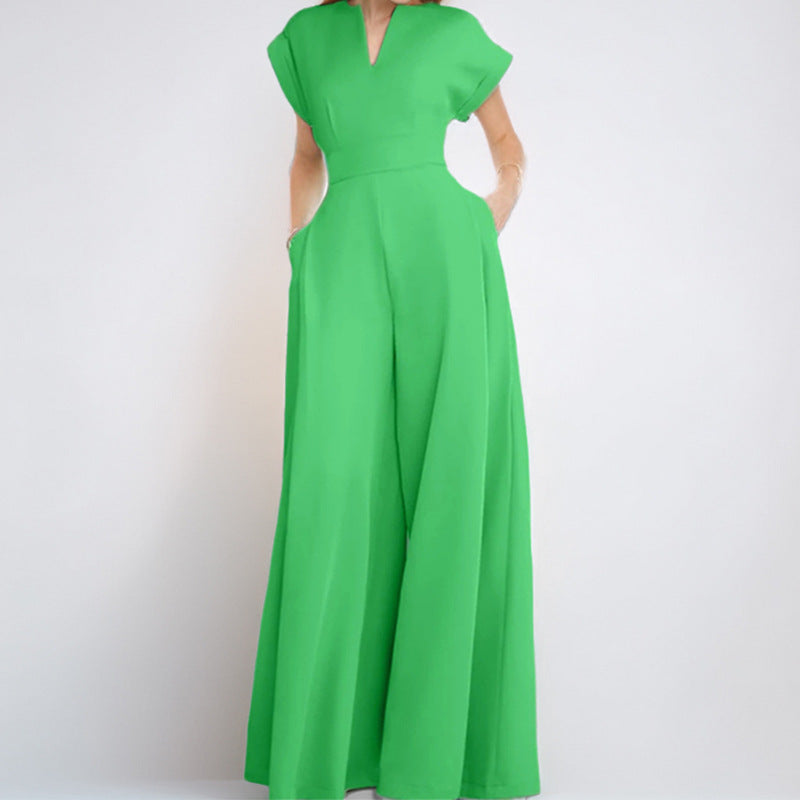 Variant image for Elegance Urban Damen Jumpsuit - V-Ausschnitt, Lockere Passform, Kurzarm, Weites Bein, Festlich & Elegant für Sommer-8