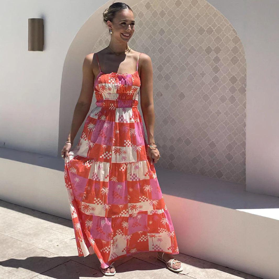 Lena Damen Maxikleid Sommer - Ärmellos Mit Spaghetti-Trägern Und Quadratischem Ausschnitt, Fließendes Patchwork-Design-1