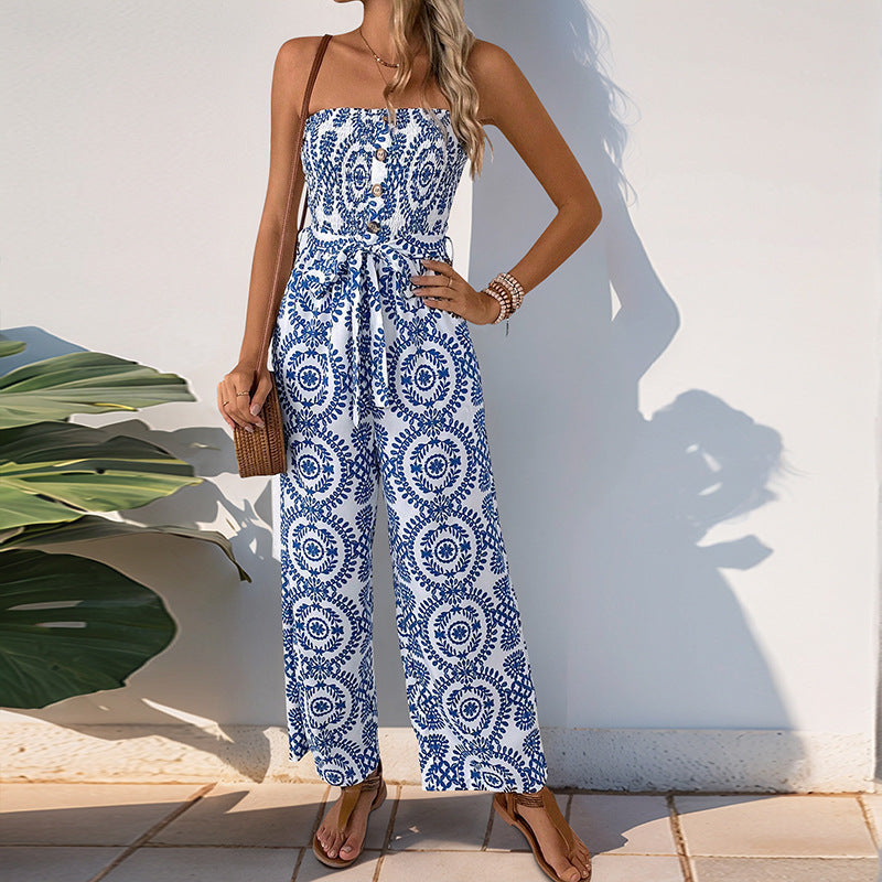 Variant image for Lena Trägerloser Jumpsuit Damen Elegant - Weites Bein - Elastische Taille - Atmungsaktive Baumwolle für Sommer-1