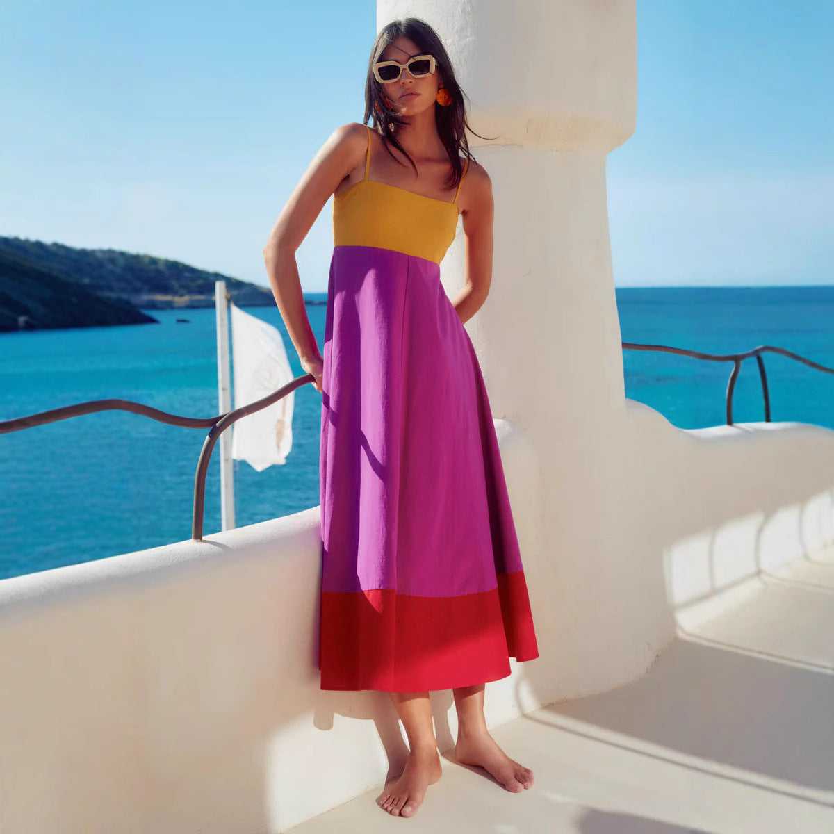 Lena Damenkleid - Langes Spaghetti-Träger Kleid mit Empire Taille - Fließende A-Linie für Sommer Strandlook-2