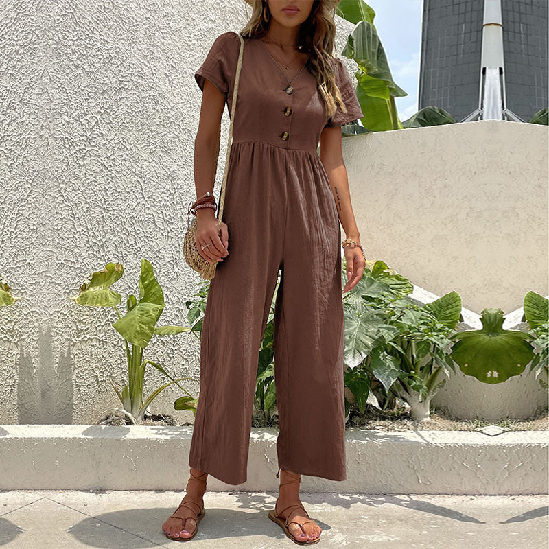Lena Jumpsuit Damen Elegant - Leinenmischung, Entspannte Passform für Frühling/Sommer-1