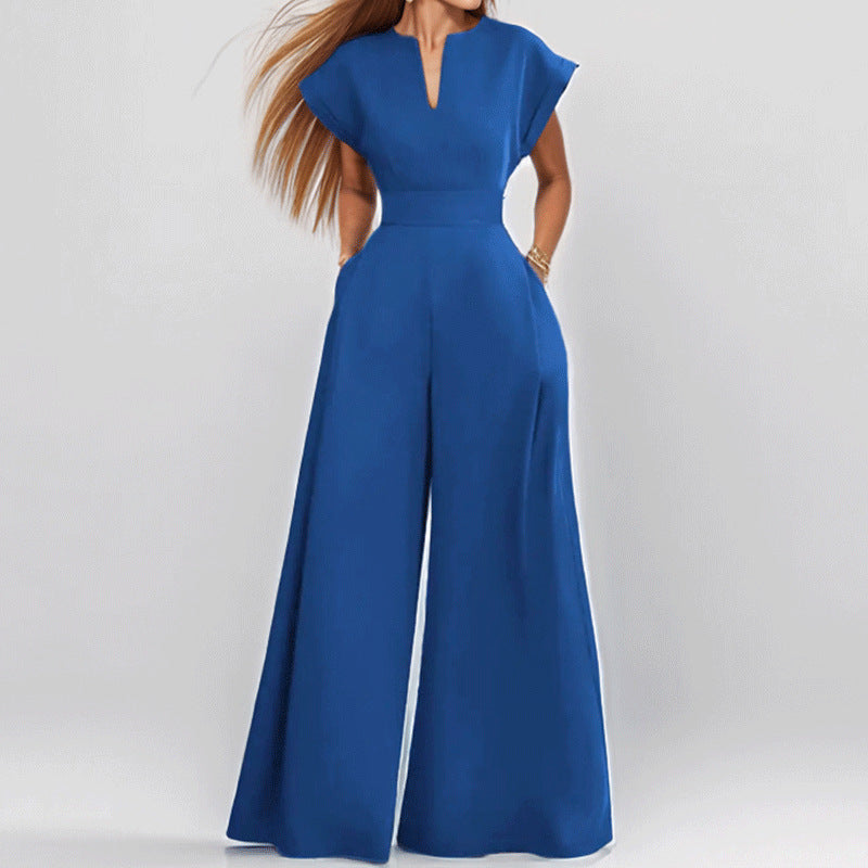Variant image for Elegance Urban Damen Jumpsuit - V-Ausschnitt, Lockere Passform, Kurzarm, Weites Bein, Festlich & Elegant für Sommer-9