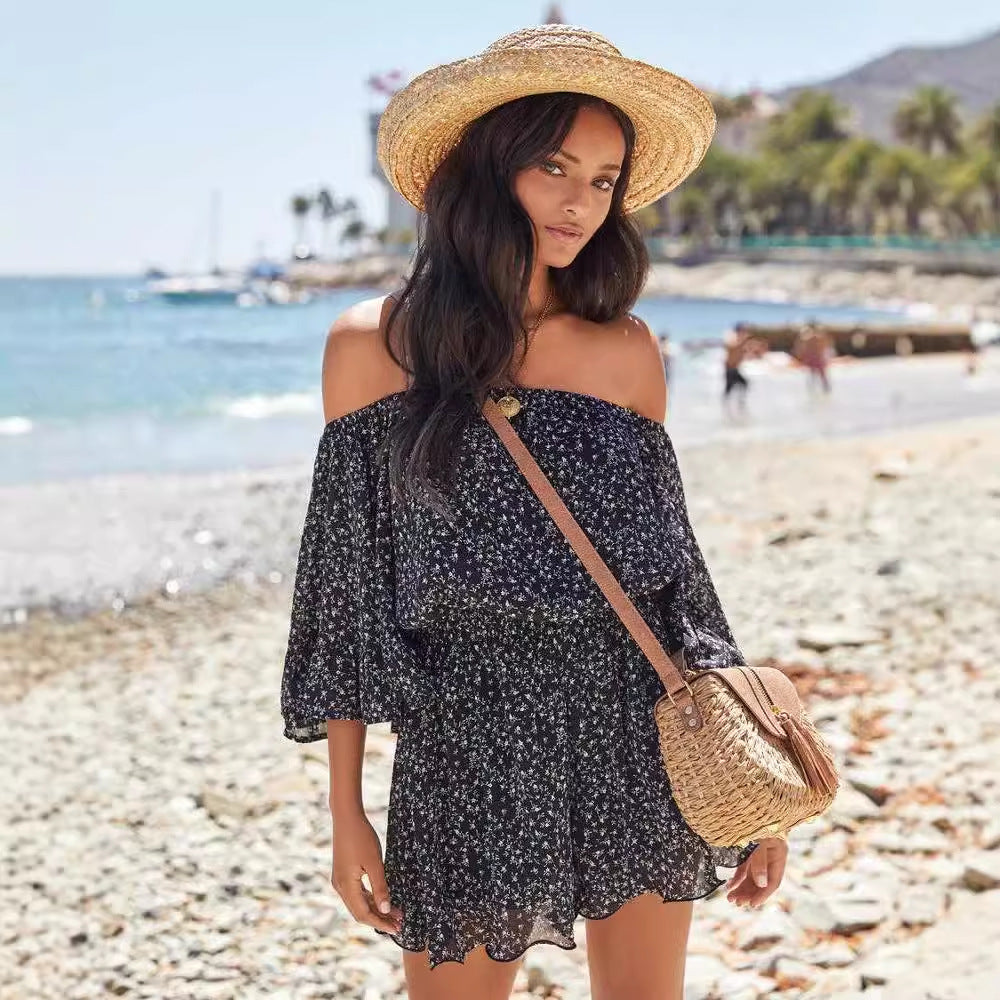 Variant image for Damen Mini Kleid Schwarz Größe M Baumwollmischung Off-Shoulder mit Rüschenärmeln-5