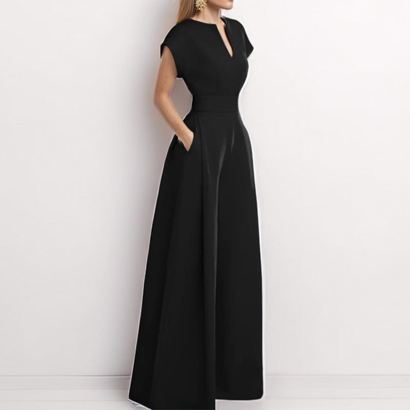 Elegance Urban Damen Jumpsuit - V-Ausschnitt, Lockere Passform, Kurzarm, Weites Bein, Festlich & Elegant für Sommer-4