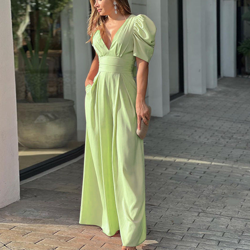 Variant image for Lena Damen Jumpsuit Festlich - Eleganter V-Ausschnitt, Weites Bein, Puffärmel, Ideal für Hochzeit und Abendveranstaltungen-21