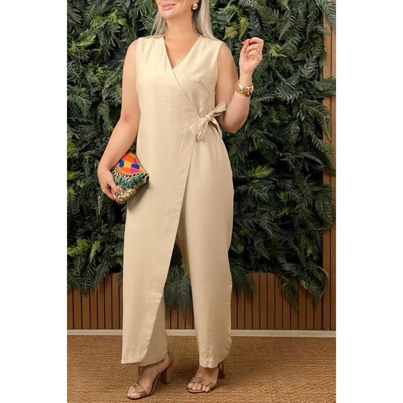 Variant image for Lena Damen Jumpsuit - Wickel V-Ausschnitt, Weites Bein, Eleganter Overall für Sommeranlässe-1