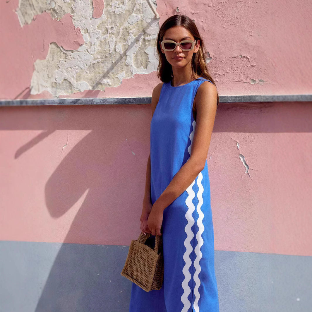 Lena Ärmelloses Midi Kleid Damen - Entspannte Passform für Sommerkleider, Stilvolle Seitenstreifen, Bequem und Vielseitig-2