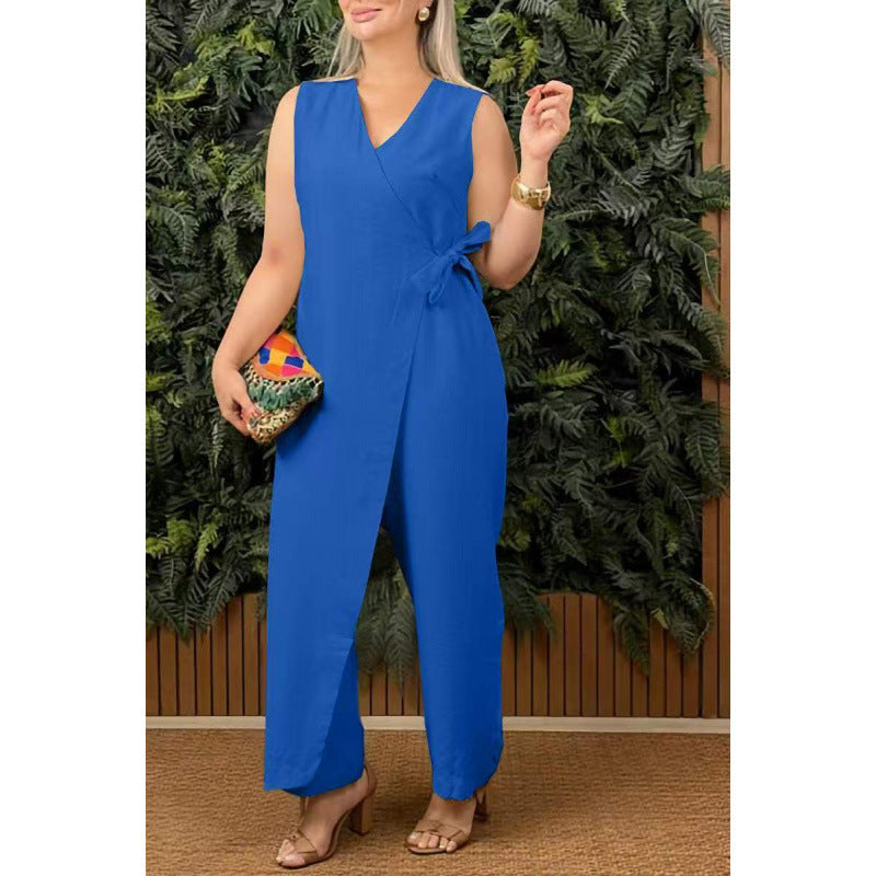 Lena Damen Jumpsuit - Wickel V-Ausschnitt, Weites Bein, Eleganter Overall für Sommeranlässe-5