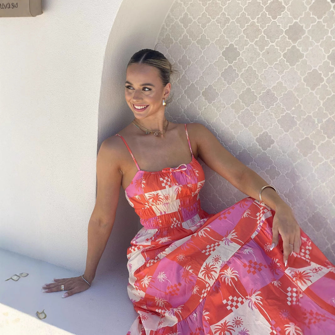 Lena Damen Maxikleid Sommer - Ärmellos Mit Spaghetti-Trägern Und Quadratischem Ausschnitt, Fließendes Patchwork-Design-4