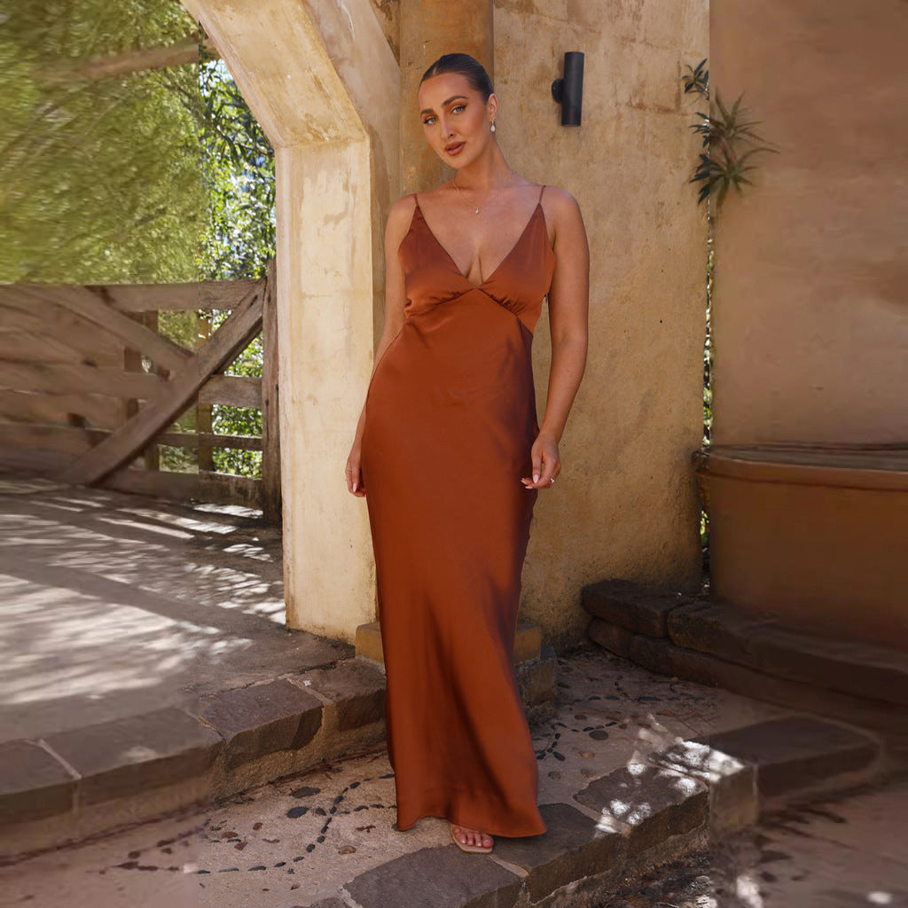 Variant image for Lena Satin Abendkleid Lang – V-Ausschnitt, Rückenfrei, Ärmellos, Seitenschlitz für Hochzeiten und Abendveranstaltungen-12