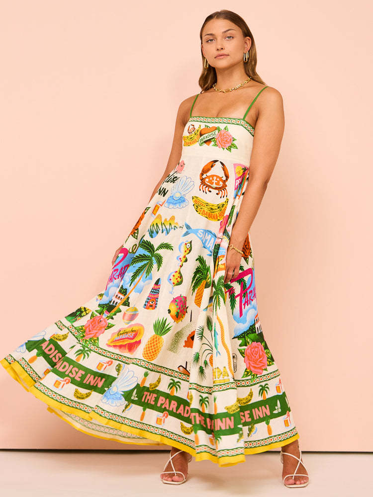 Lena Damen Midi Kleid - Smocked Mieder - Paisley Print - A-Linie - Sommerkleider für Freizeit und Urlaub-1