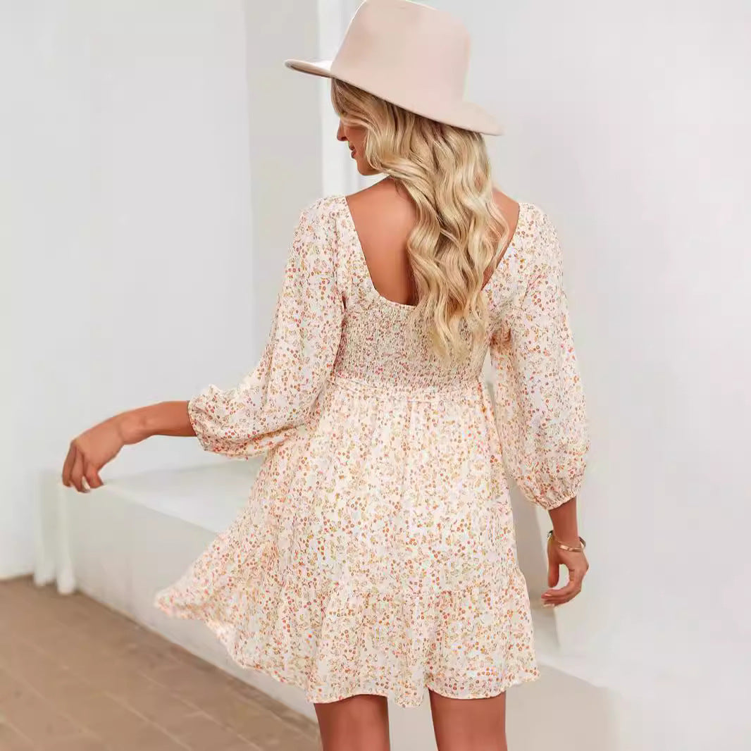 Damen A-Line Kleid Blau Größe M Baumwollmischung Blumendruck Kurzarm Sommerkleid-3