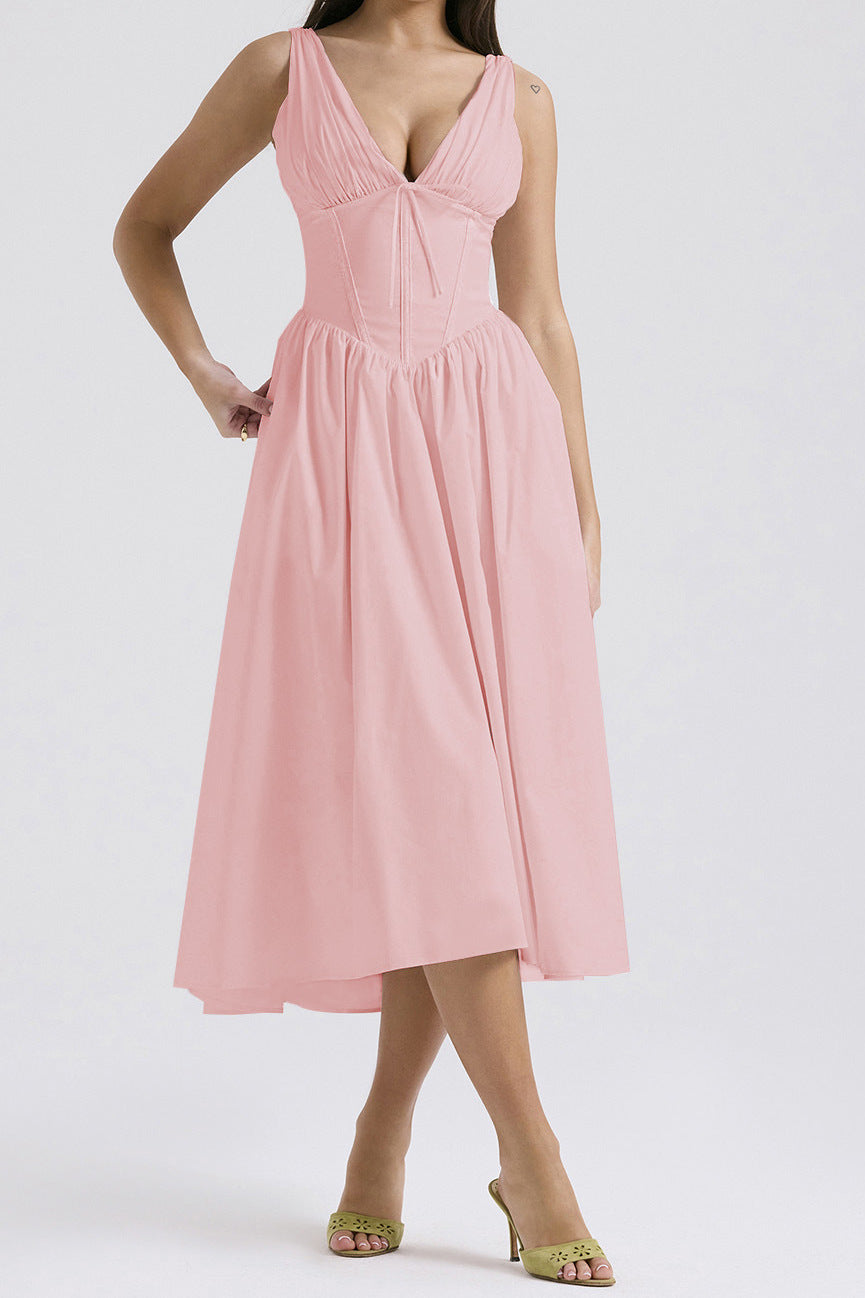 Variant image for Lena Ärmelloses Midi-Kleid V-Ausschnitt A-Line Blumendruck Damenkleid für Frühling und Sommer-22