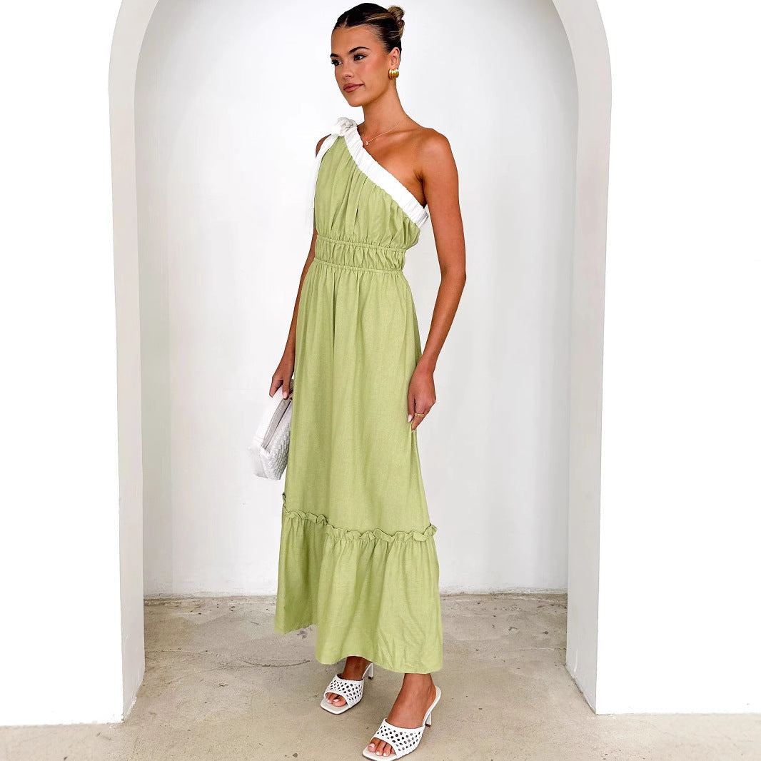 Damen One-Shoulder Kleid Schwarz Größe M Rayon A-Line für Sommer und Abendveranstaltungen-2