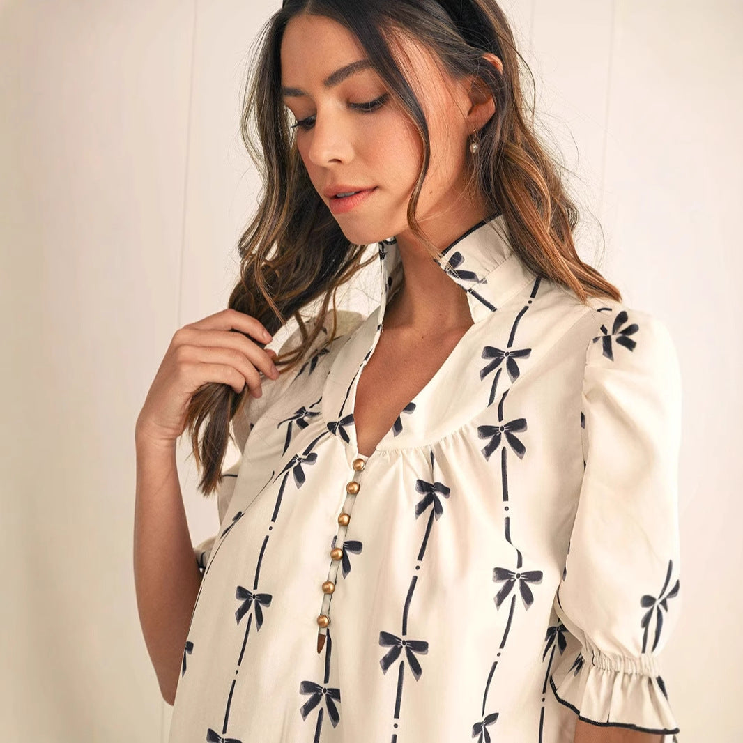 Damen A-Linien Kleid Weiß Größe M Baumwolle mit Puffärmeln und Bogendetail-4