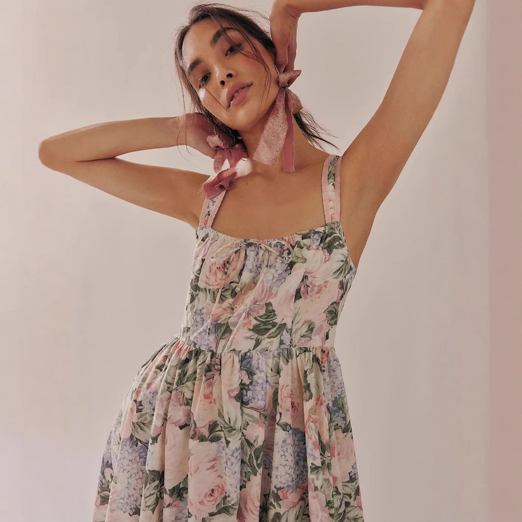 Lena Maxikleid Sommer Damen - Chiffon Plissee Boho Stil mit Spaghetti-Trägern - Empire Taille Lange Kleider-3