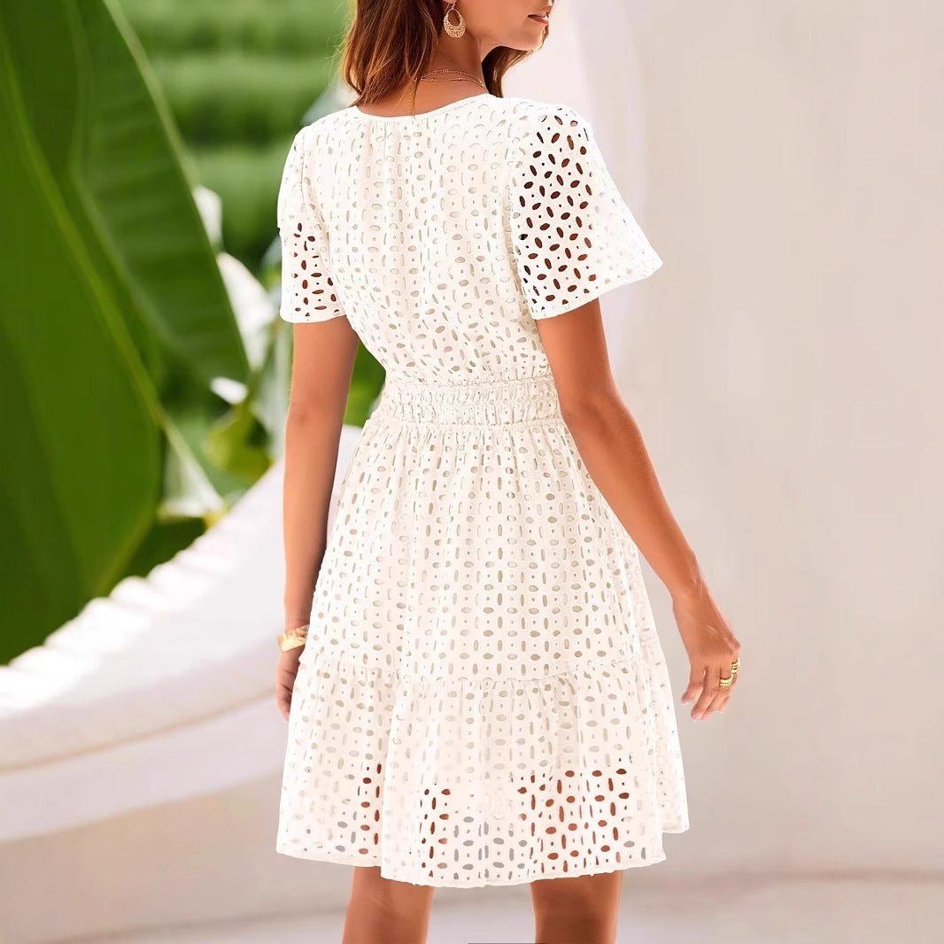Damen A-Linien Kleid Blau Größe M Baumwollmischung V-Ausschnitt Sommerkleider-4