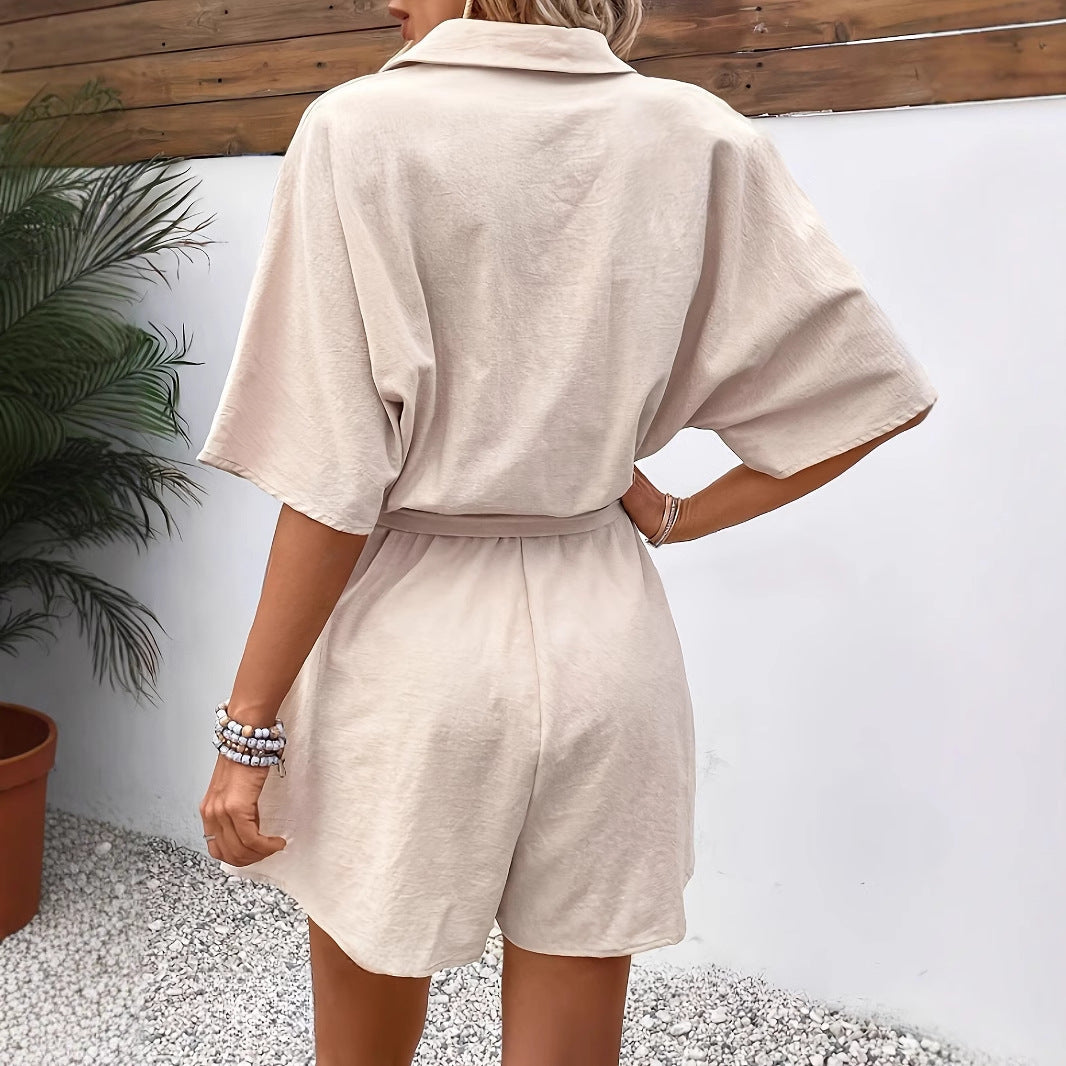 Lena Damen Strampler - Leichte Baumwollmischung Für Sommer, Kurze Ärmel, Button-Up, Casual Fit-3