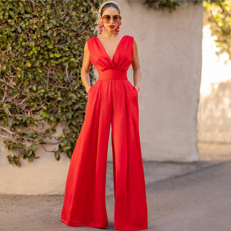 Lena Eleganter Jumpsuit Damen Festlich - Slim Fit mit Weitem Bein und V-Ausschnitt für Hochzeit und Abendveranstaltungen-4