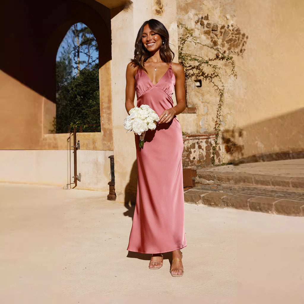 Variant image for Lena Satin Abendkleid Lang – V-Ausschnitt, Rückenfrei, Ärmellos, Seitenschlitz für Hochzeiten und Abendveranstaltungen-5