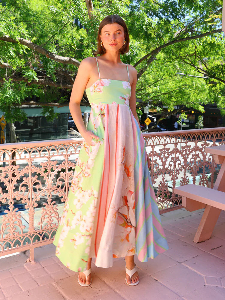 Variant image for Lena Graffiti Druck Maxikleid Sommer - Spaghetti-Riemen Lange Kleider Damen für Lässige Anlässe-1