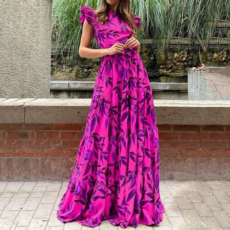 Variant image for Lena Maxikleid Sommer Damen - Elegante Lange Kleider mit Gekräuselten Ärmeln und Gestuftem Rock-5