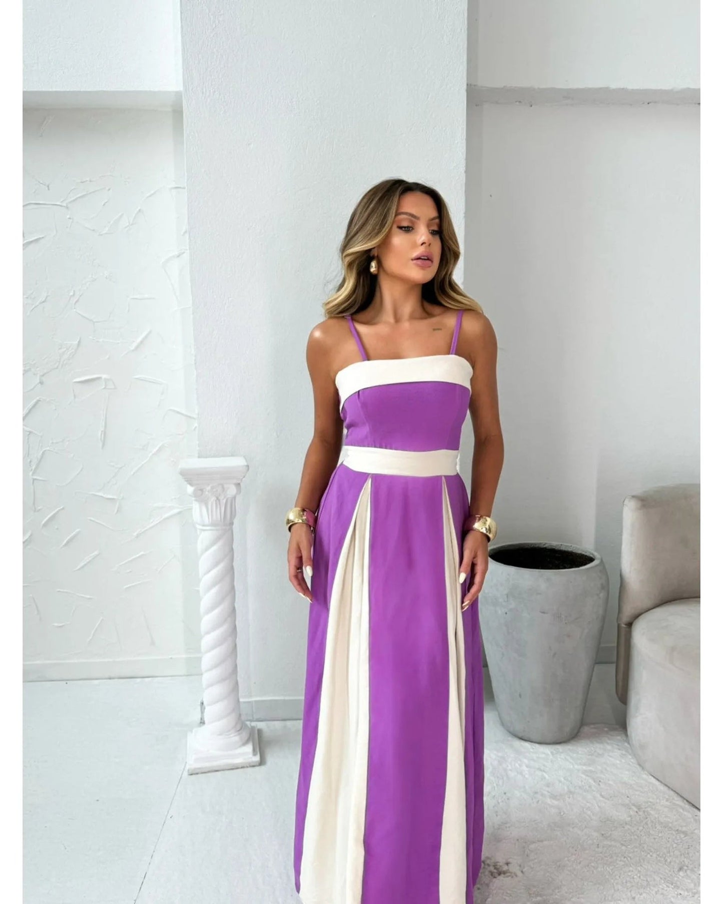 Variant image for Lena Elegantes Maxikleid Sommer Damen - Ärmellos, Hohe Taille, Spaghetti-Träger, Fließender Rock-5