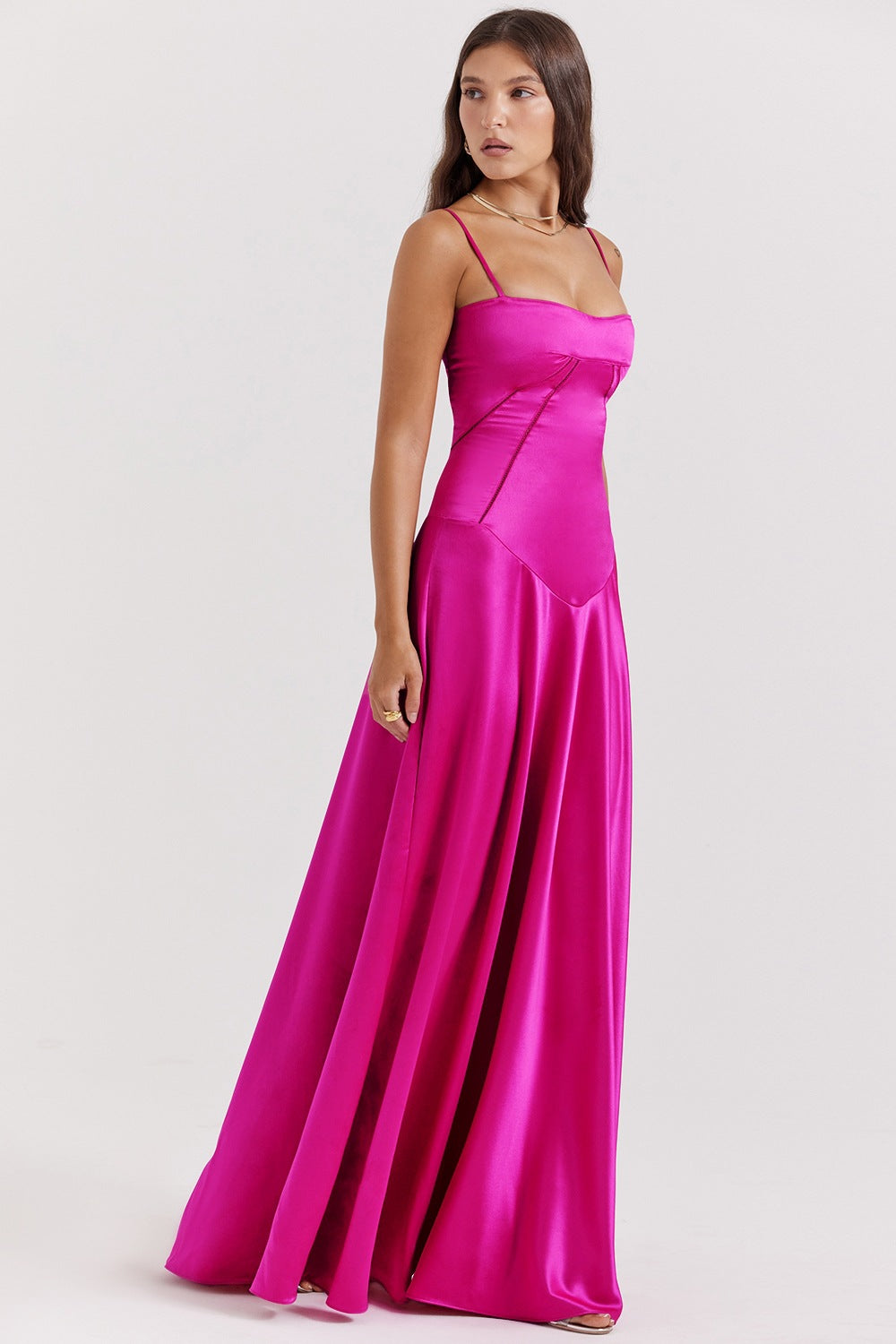 Variant image for Lena Abendkleid Lang Aus Satin – A-Linie Mit Spaghetti-Trägern Für Elegante Anlässe-13