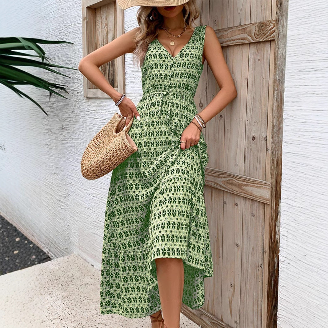 Lena Damen Midi Kleid - Ärmellos V-Ausschnitt Bohemian Print Sommerkleid für Freizeit und Urlaub-3