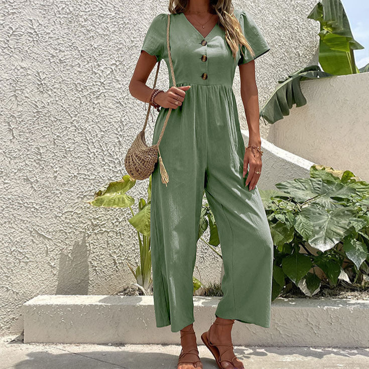 Lena Jumpsuit Damen Elegant - Leinenmischung, Entspannte Passform für Frühling/Sommer-3