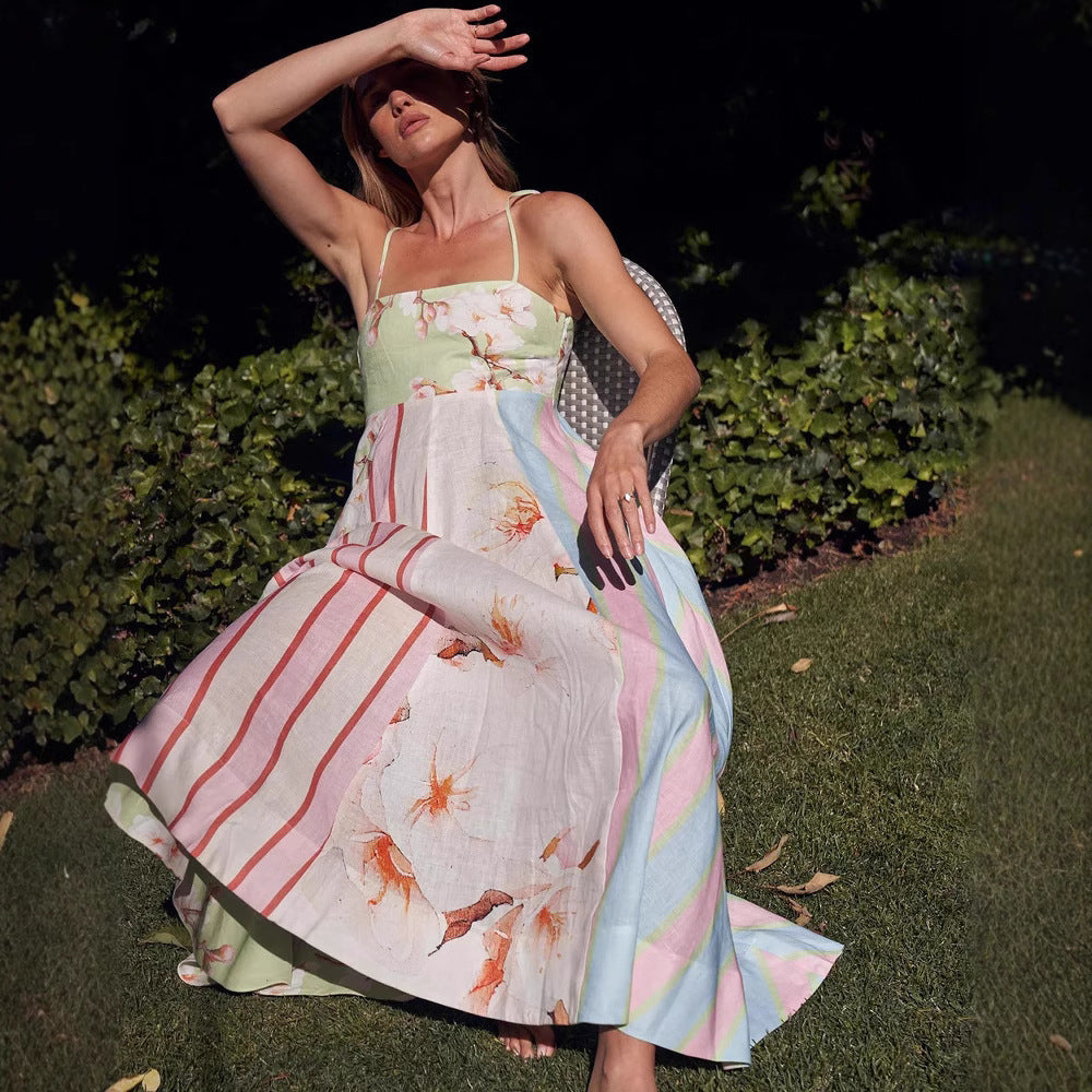 Lena Graffiti Druck Maxikleid Sommer - Spaghetti-Riemen Lange Kleider Damen für Lässige Anlässe-4