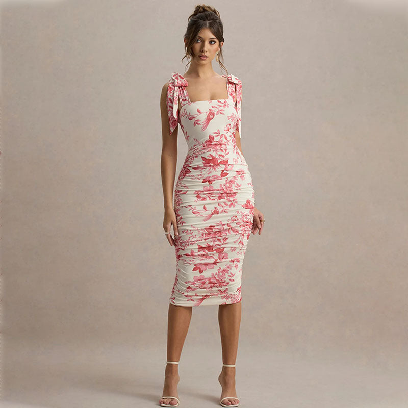 Variant image for Lena Damen Midi Kleid - Blumendruck - Figurnahes Design für Sommer - Ideal als Abendkleid oder Cocktailkleid-1