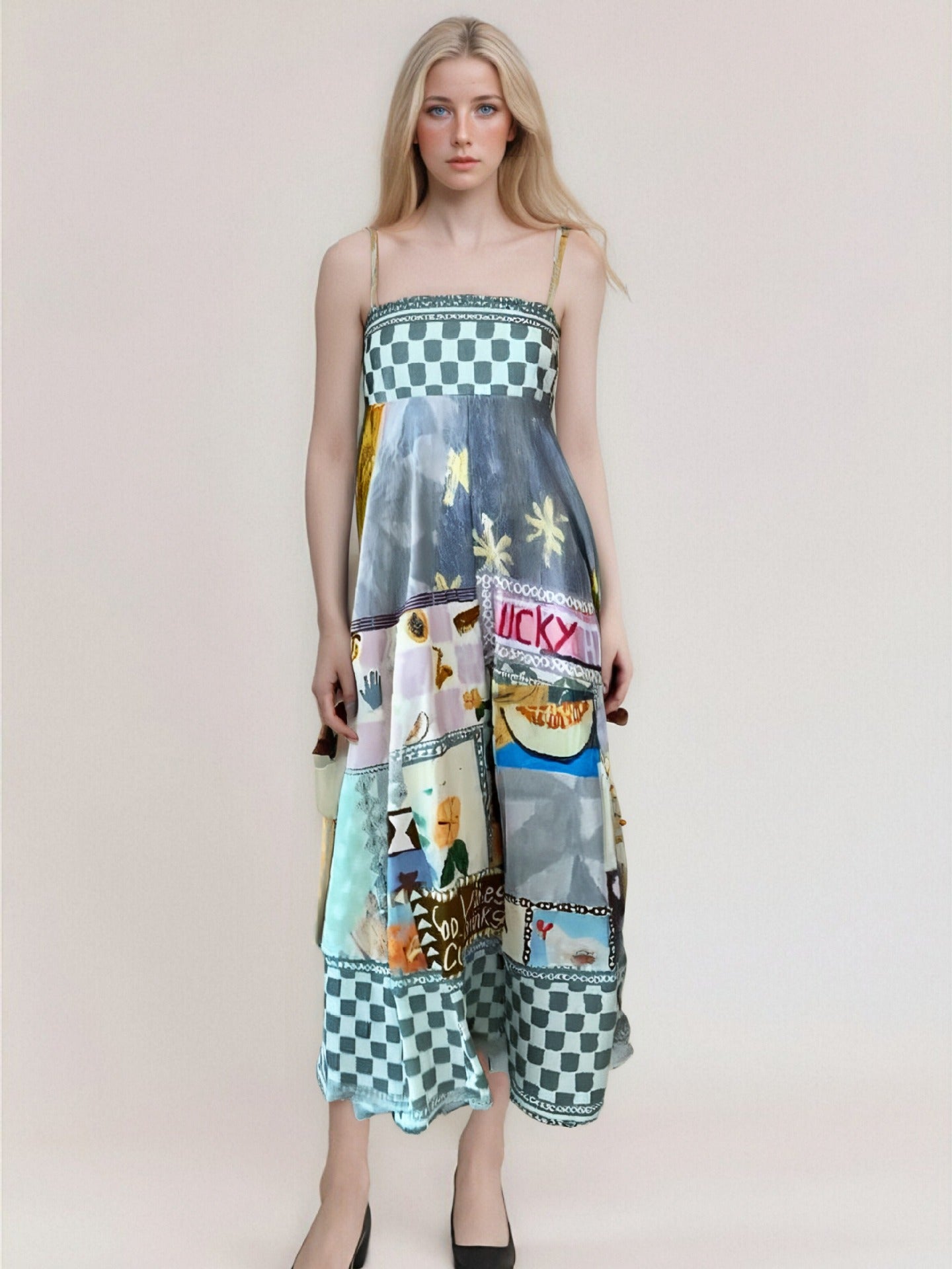 Variant image for Lena Maxikleid für Frauen - Trägerlos - Hohe Taille - Abstrakter Druck - Leicht und Fließend-37