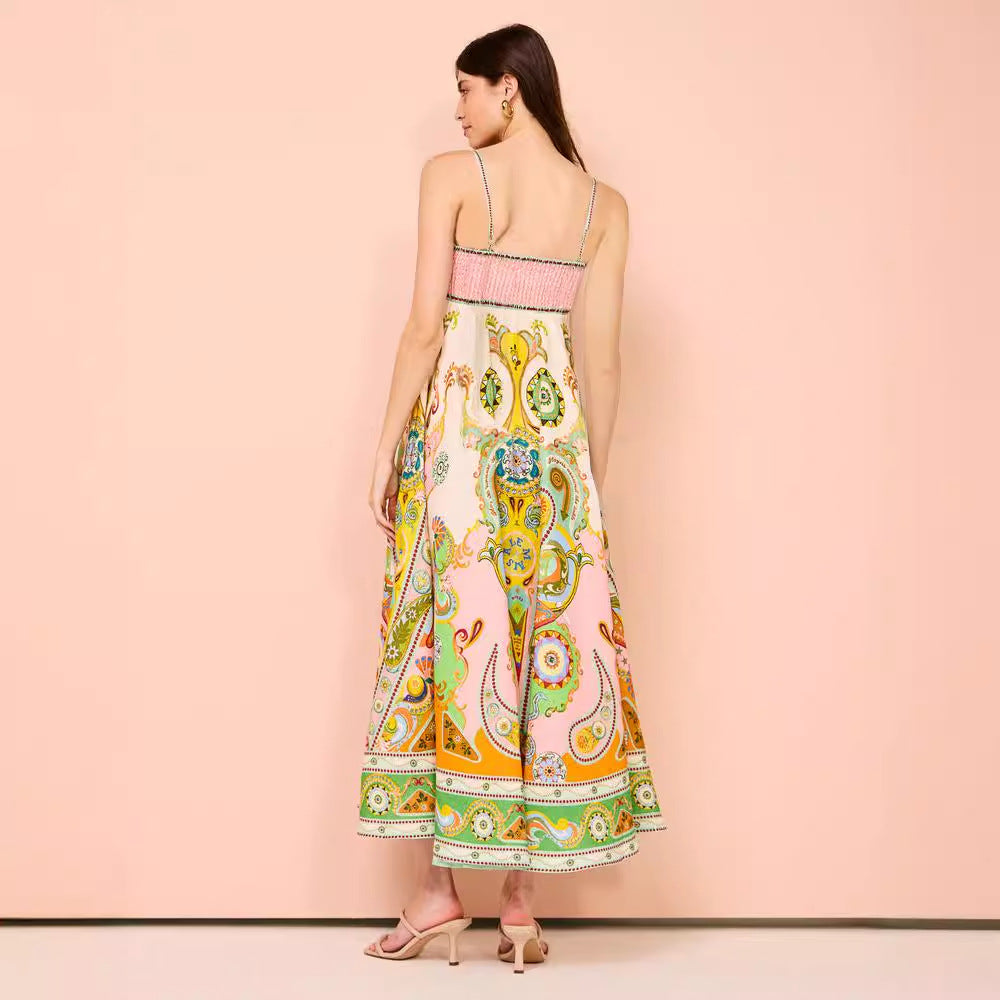 Lena Damen Midi Kleid - Smocked Mieder - Paisley Print - A-Linie - Sommerkleider für Freizeit und Urlaub-2