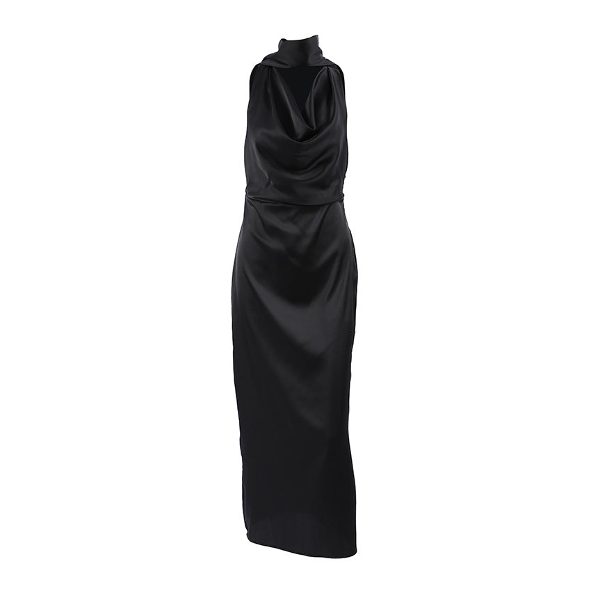 Orion Damen Midi Kleid - Satin Bodycon mit Halfterhals & Drapiertem Cowl-Ausschnitt für Abendveranstaltungen & Cocktailpartys-5