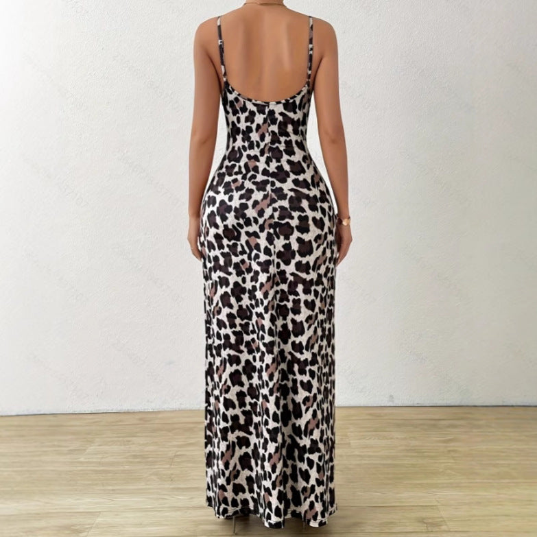 Damen Maxikleid Leopard Druck Größe M Polyester Festlich-3
